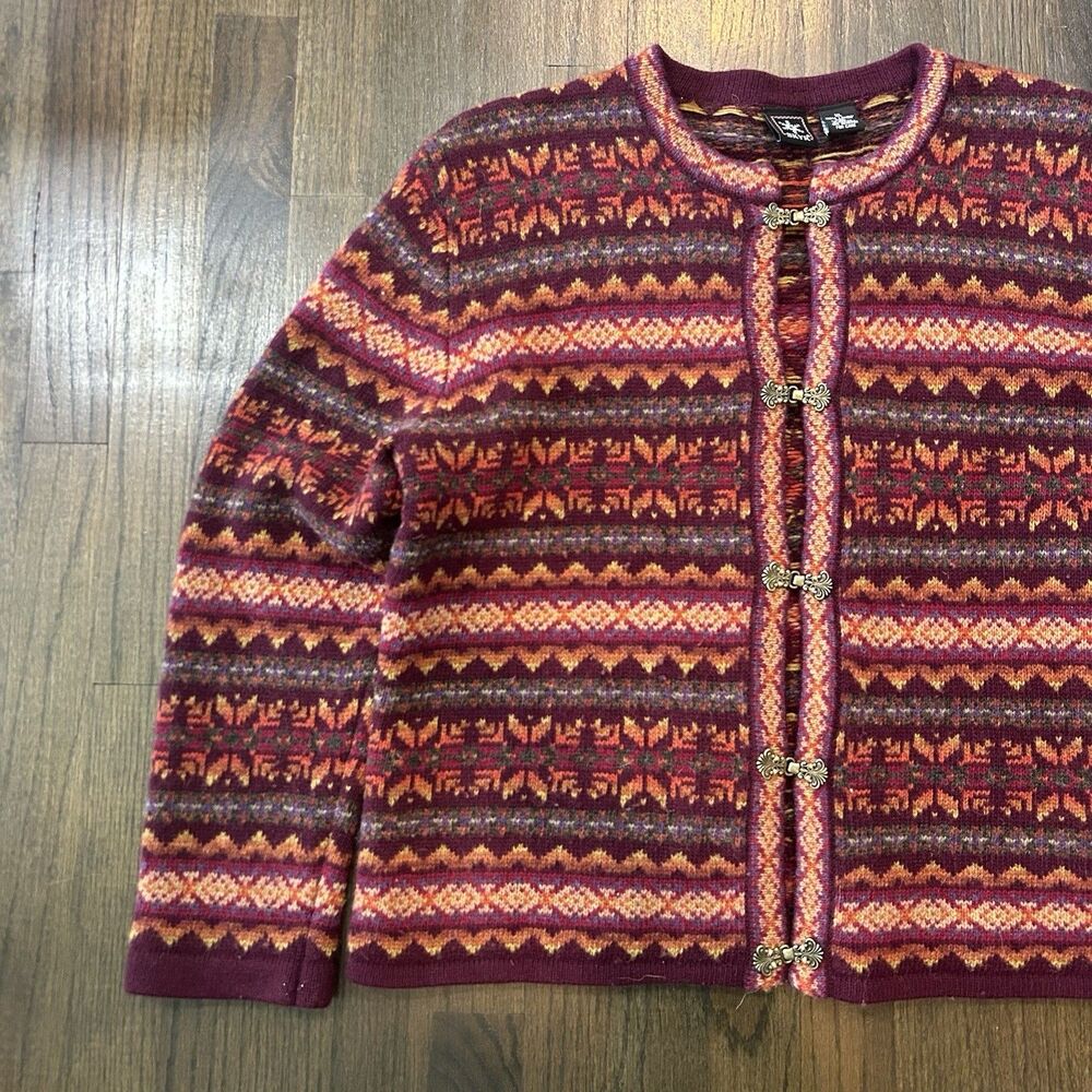 SKYR Womens XL Wool Knit Rainbow Fair Isle Clasp Cardigan Sweater - Picture 3 of 8
